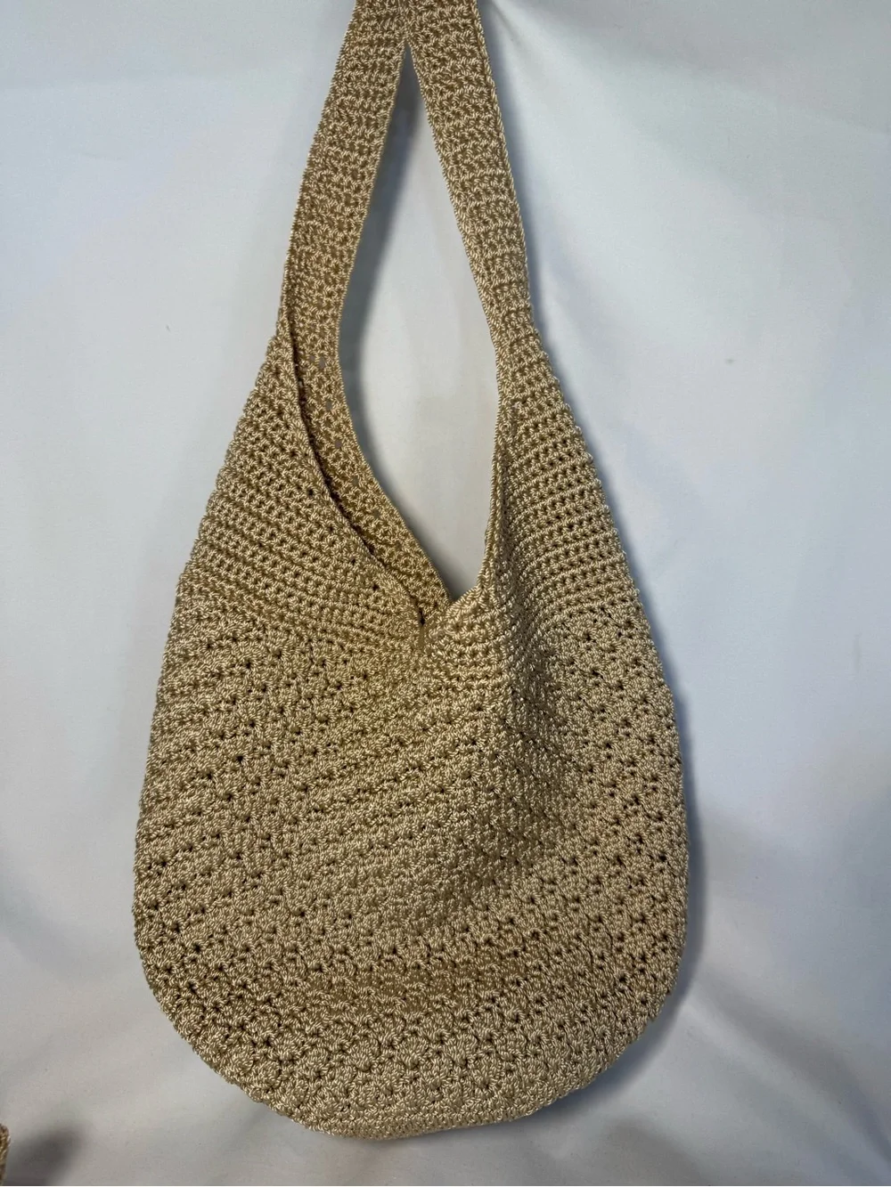 The Sak Beige Crochet Hobo Shoulder Bag with Matching Pouch